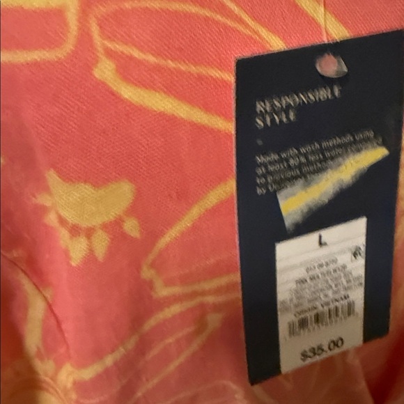 Boho Coral and Peach Chic Long Sleeve Lightweight Dress in Coral and Yellow - Picture 5 of 6